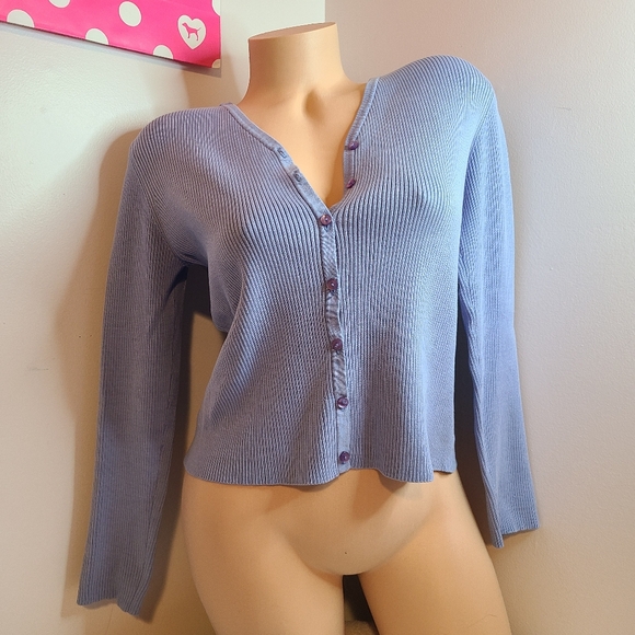 Laura Scott Sweaters - VTG Laura Scott Silk Blend Ribbed Cardigan Size Sm Blue